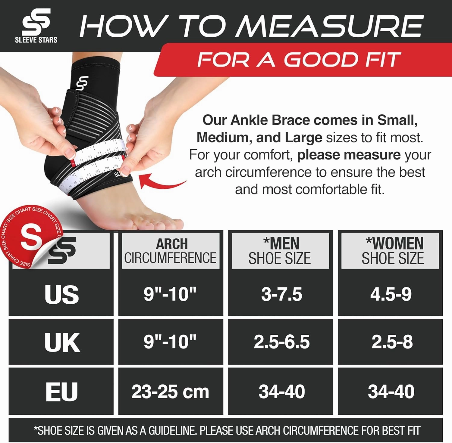 Sleeve Stars Ankle Brace for Women & Men, Ankle Wrap for Sprained Ankle, Compression Sleeve for Plantar Fasciitis Relief, Easy Customizable Support: w/Removable Strap (Single/S:9"-10"/Black)