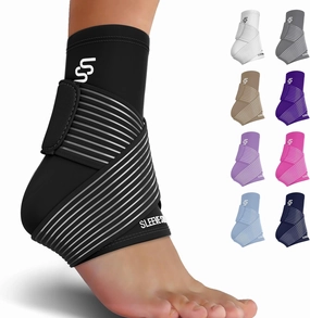 Sleeve Stars Ankle Brace for Women & Men, Ankle Wrap for Sprained Ankle, Compression Sleeve for Plantar Fasciitis Relief, Easy Customizable Support: w/Removable Strap (Single/S:9"-10"/Black)