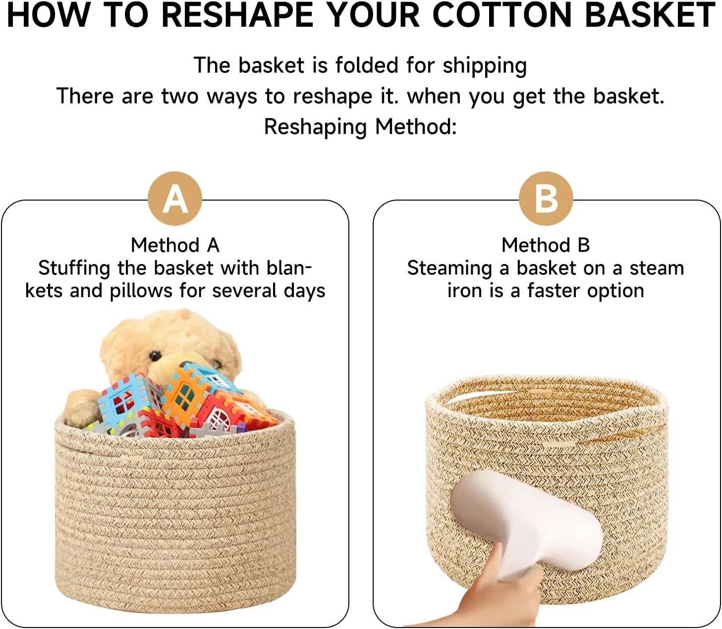 Small Basket for Organizing | Cube Shelf Closet Storage Baskets | 9.7×9.7×7.1” | Woven Rope Gift Basket | Nursery | Round 3 Packs Yellow