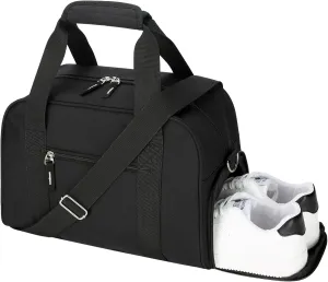 Small Gym Bag for Women & Men - 14 inch Mini Duffle Bag Weekender & Overnight with Shoe Compartment Travel, Sports, Workout, for Black