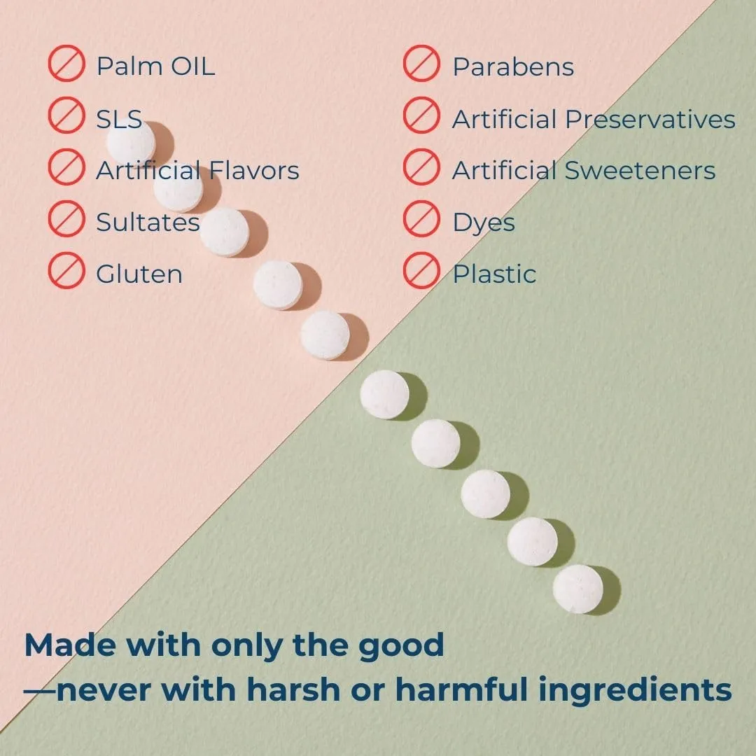 Smile More Toothpaste Tablets with Fluoride & nHAp - Vegan, Enamel Strengthening, Zero Waste, Eco-Friendly Tin (62 Tablets, Cool Mint, Travel-Friendly)