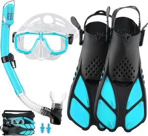 Snorkeling Gear for Adults with Fins Scuba Diving Gear Adult Professional Travel Snorkel Sets with Flippers,Anti-Fog Anti-Leak Diving Mask