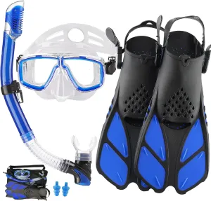 Snorkeling Gear for Adults with Fins Scuba Diving Gear Adult Professional Travel Snorkel Sets with Flippers,Anti-Fog Anti-Leak Diving Mask