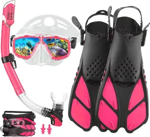 Snorkeling Gear for Adults with Fins Scuba Diving Gear Adult Professional Travel Snorkel Sets with Flippers,Anti-Fog Anti-Leak Diving Mask