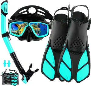 Snorkeling Gear for Adults with Fins Scuba Diving Gear Adult Professional Travel Snorkel Sets with Flippers,Anti-Fog Anti-Leak Diving Mask