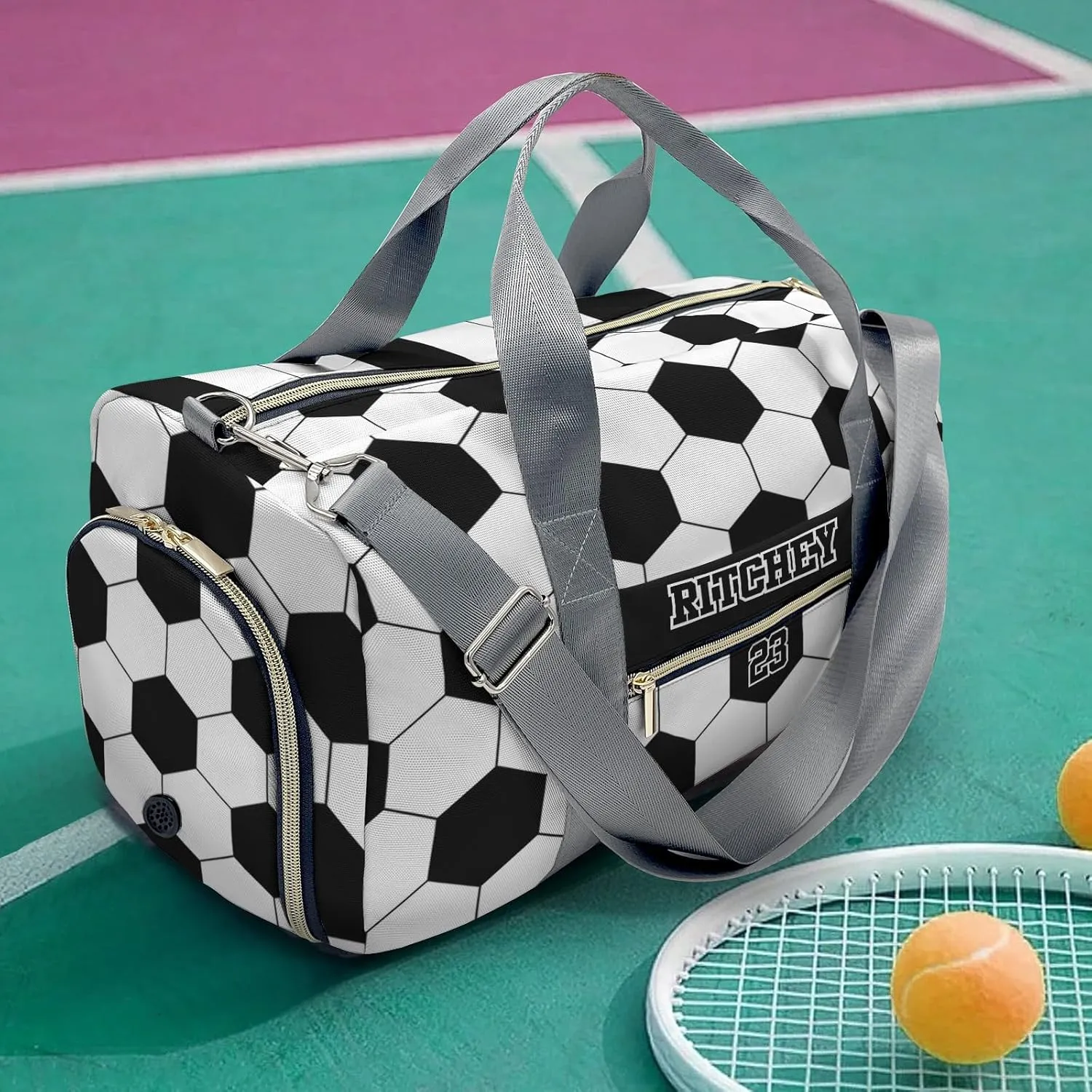 Soccer Pattern Personalized Duffel Bag Custom Women Men Multi-Function Travel Bag Gym Sports Bag Gymnastic Yoga Bag Carry On Overnight Weekend Duffel Bags