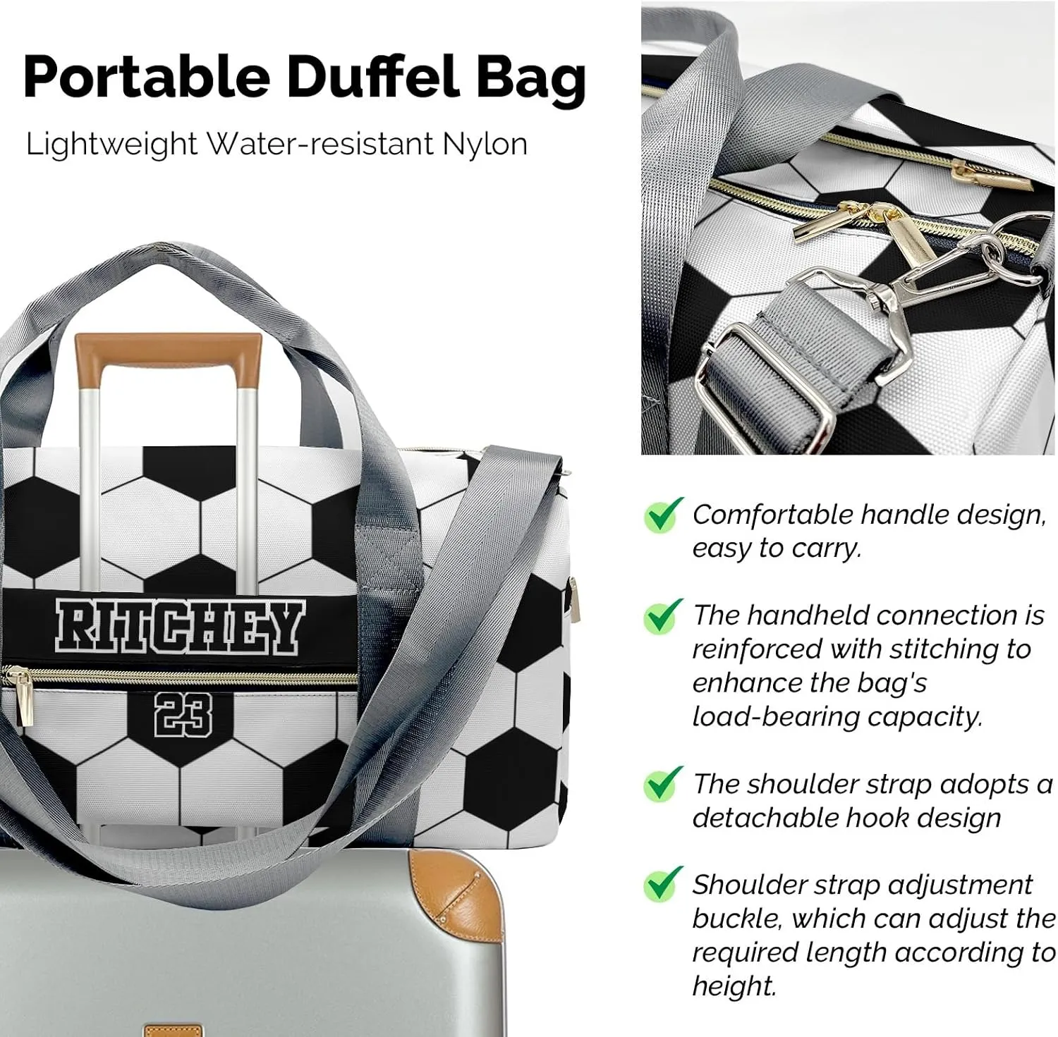 Soccer Pattern Personalized Duffel Bag Custom Women Men Multi-Function Travel Bag Gym Sports Bag Gymnastic Yoga Bag Carry On Overnight Weekend Duffel Bags