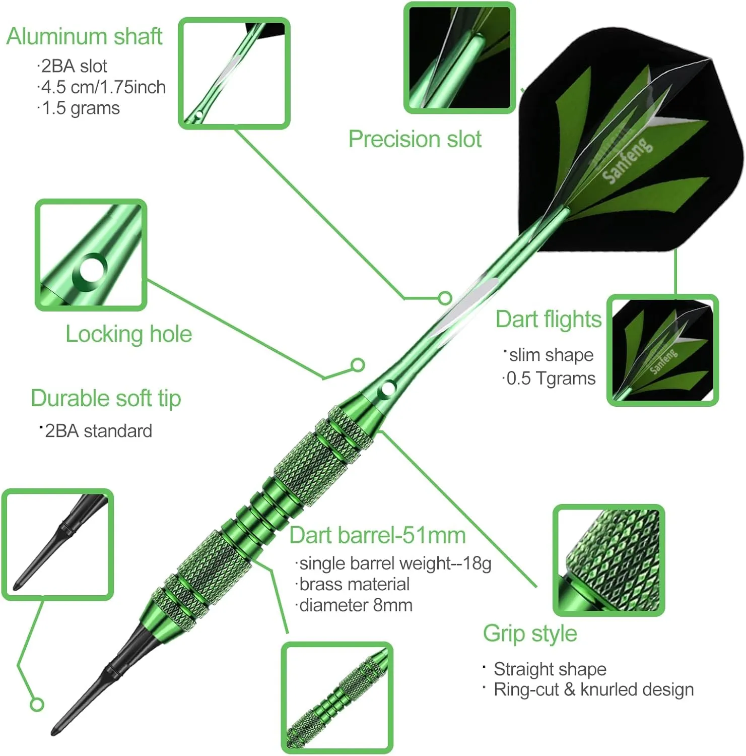 Soft tip Darts Set 18/20 Grams - Professional Darts Plastic Tip with Brass Barrel   Aluminum Shafts   50 Rubber o-Ring   6 Flights  50 Soft Tips for Electronic Dartboard
