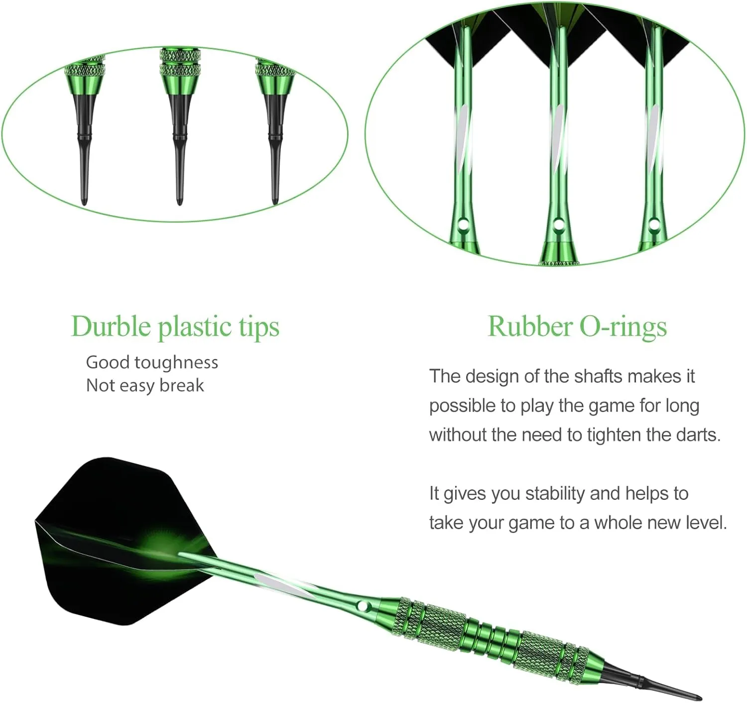 Soft tip Darts Set 18/20 Grams - Professional Darts Plastic Tip with Brass Barrel   Aluminum Shafts   50 Rubber o-Ring   6 Flights  50 Soft Tips for Electronic Dartboard
