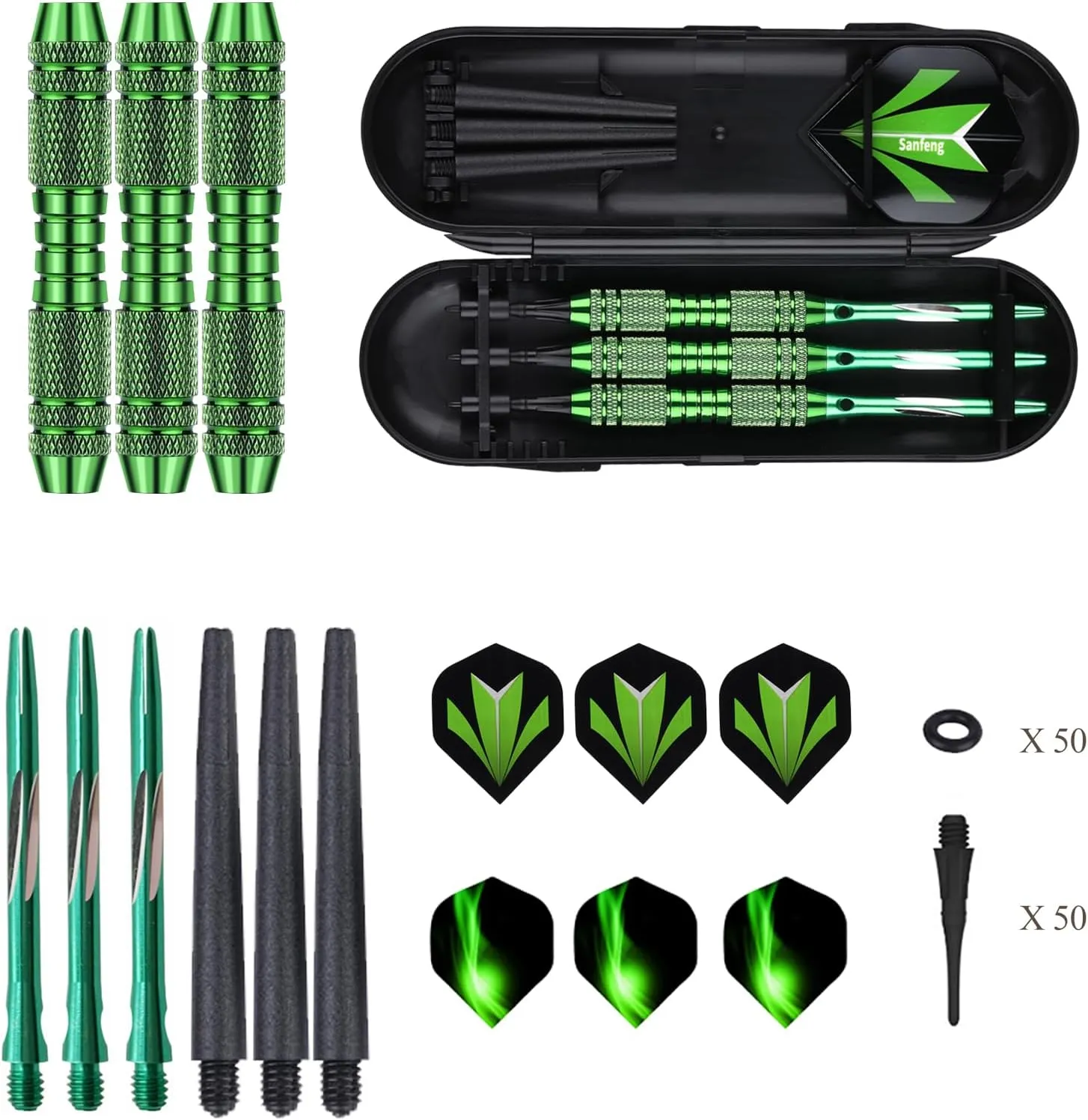 Soft tip Darts Set 18/20 Grams - Professional Darts Plastic Tip with Brass Barrel   Aluminum Shafts   50 Rubber o-Ring   6 Flights  50 Soft Tips for Electronic Dartboard