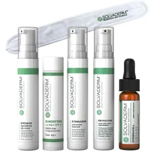 SOLVADERM Skin Care Set (6 Piece) Travel Size Beauty Essential Treatments for your Eyes, Face, Neck & Chest | Anti-Wrinkle, Anti-Aging & Skin-Rejuvenating Benefits with SPF Lip Balm