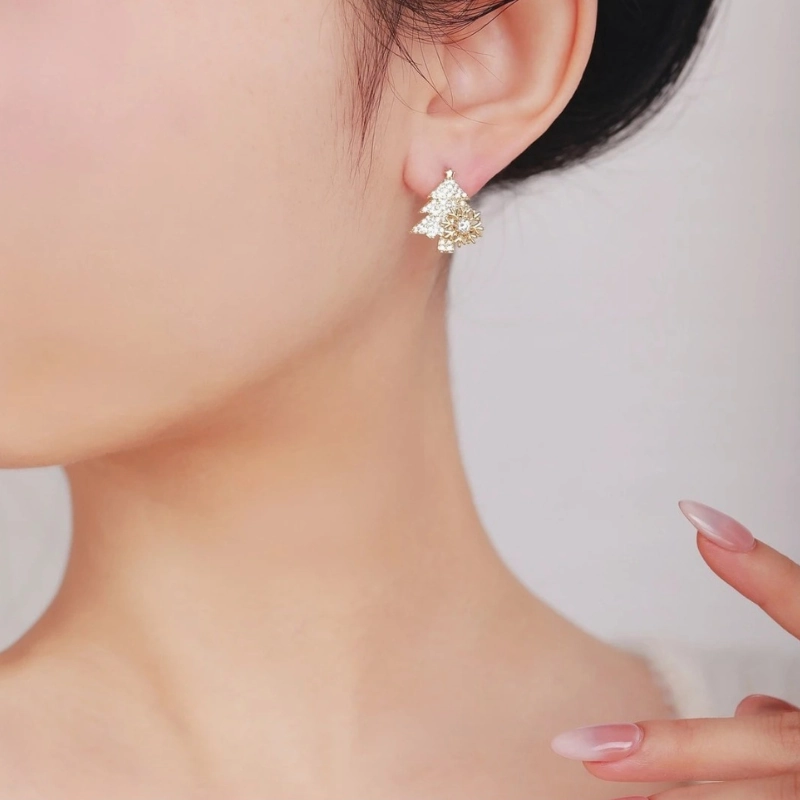 Spinning Snowflake Christmas Tree Earrings