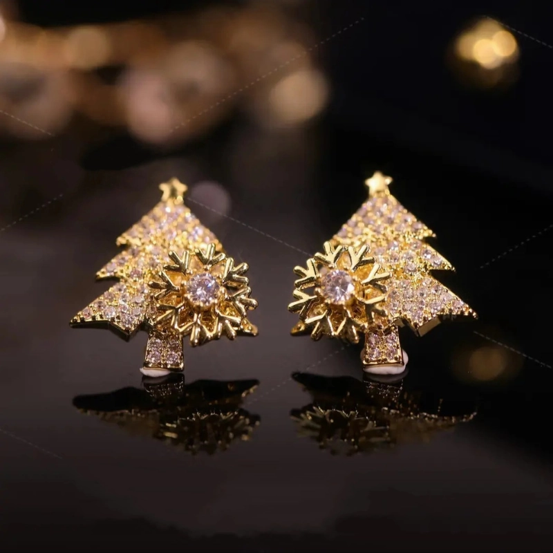 Spinning Snowflake Christmas Tree Earrings