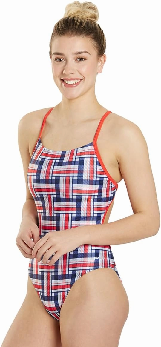 Sporti Thin Strap Cross Back Athletic Swimsuit for Women - Swim Team One Piece Swimsuits for Swimmers,Graphic Design
