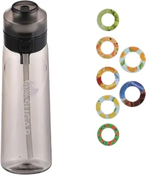 Sports Air Water Bottle Personalised Air Water Bottle 650ml Air Flavoring Sport Water Bottles with Straw, BPA Free, Fruity Extract Ring, Leak Proof Bottles (Black), Small