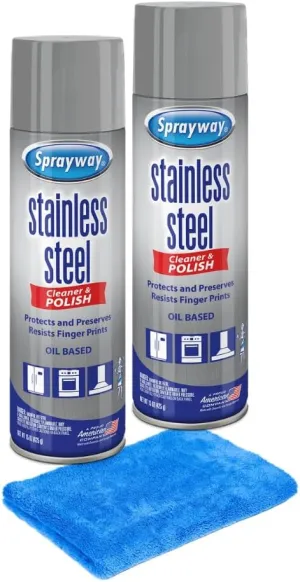 Sprayway Stainless Steel Cleaner Bundle. Includes Two-15 Oz Stainless Steel Cleaner and Polish with Microfiber Cloth