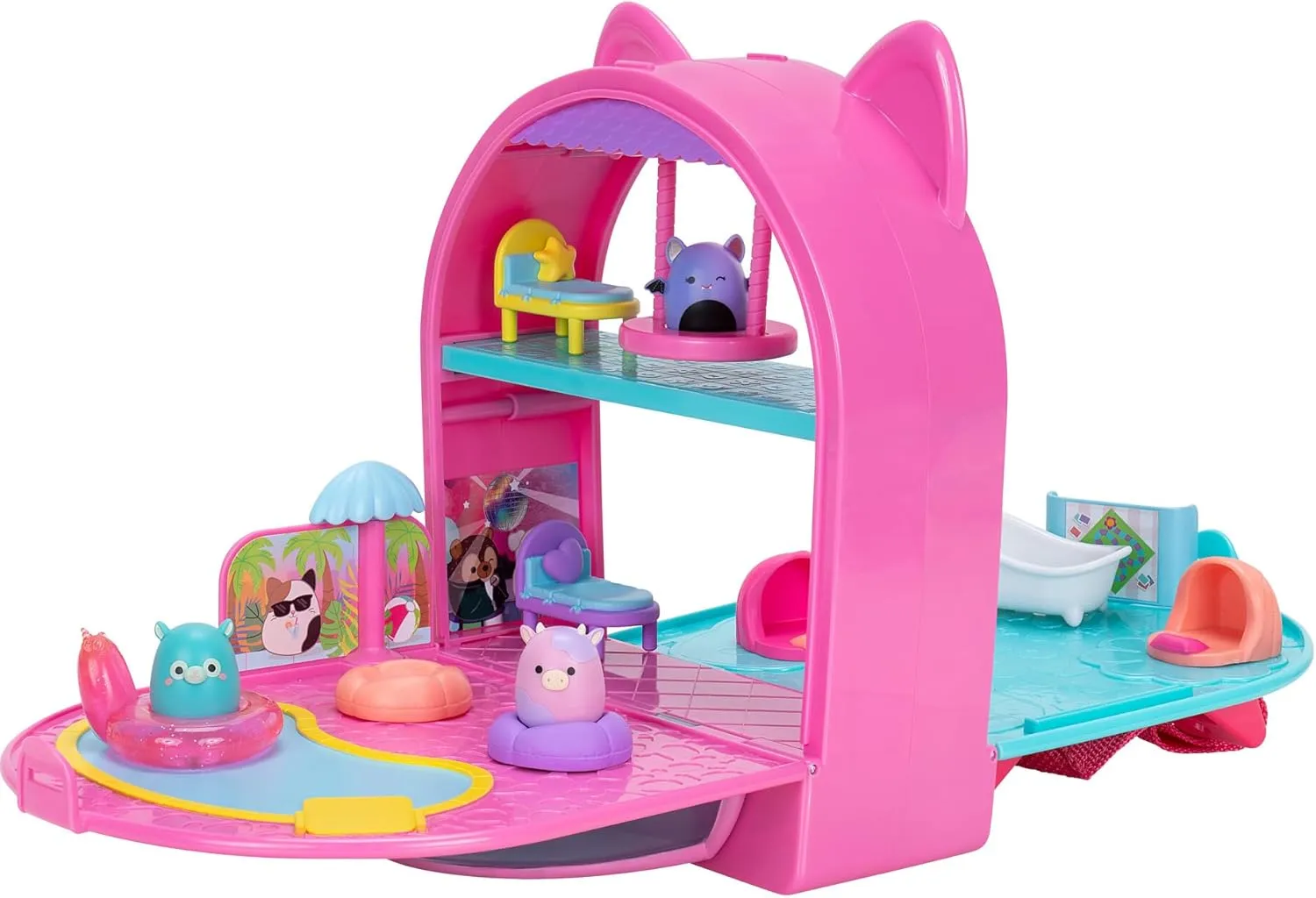 Squish-a-longs Party Pack On-The-Go Playset - Series 1 - Three 1” Mini-Squish with 9 Furnishings - Collect, Trade, & Play