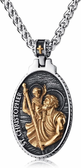 St Christopher/George/Michael/Jusus/Mary Necklace for Men Stainless Steel Patron Saints Medallion Jewelry