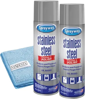 Stainless Steel Cleaner Bundle. Includes Two-15 Oz Stainless Steel Cleaner and Polish with Microfiber Cloth
