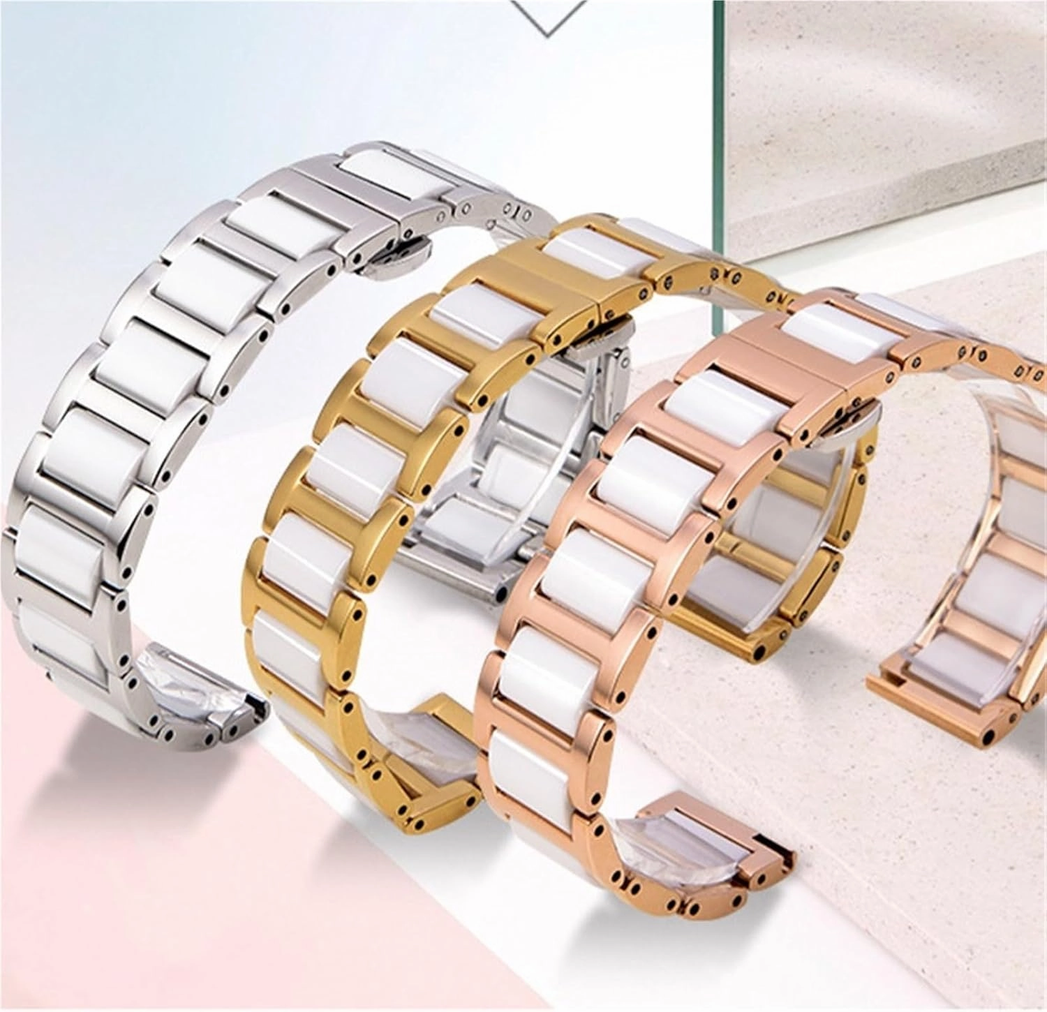 Stainless Steel Ceramic Watch Strap 14mm 16mm 18mm 20mm 22mm 24mm Watch Strap Women Men Universal Watch Strap With Tools