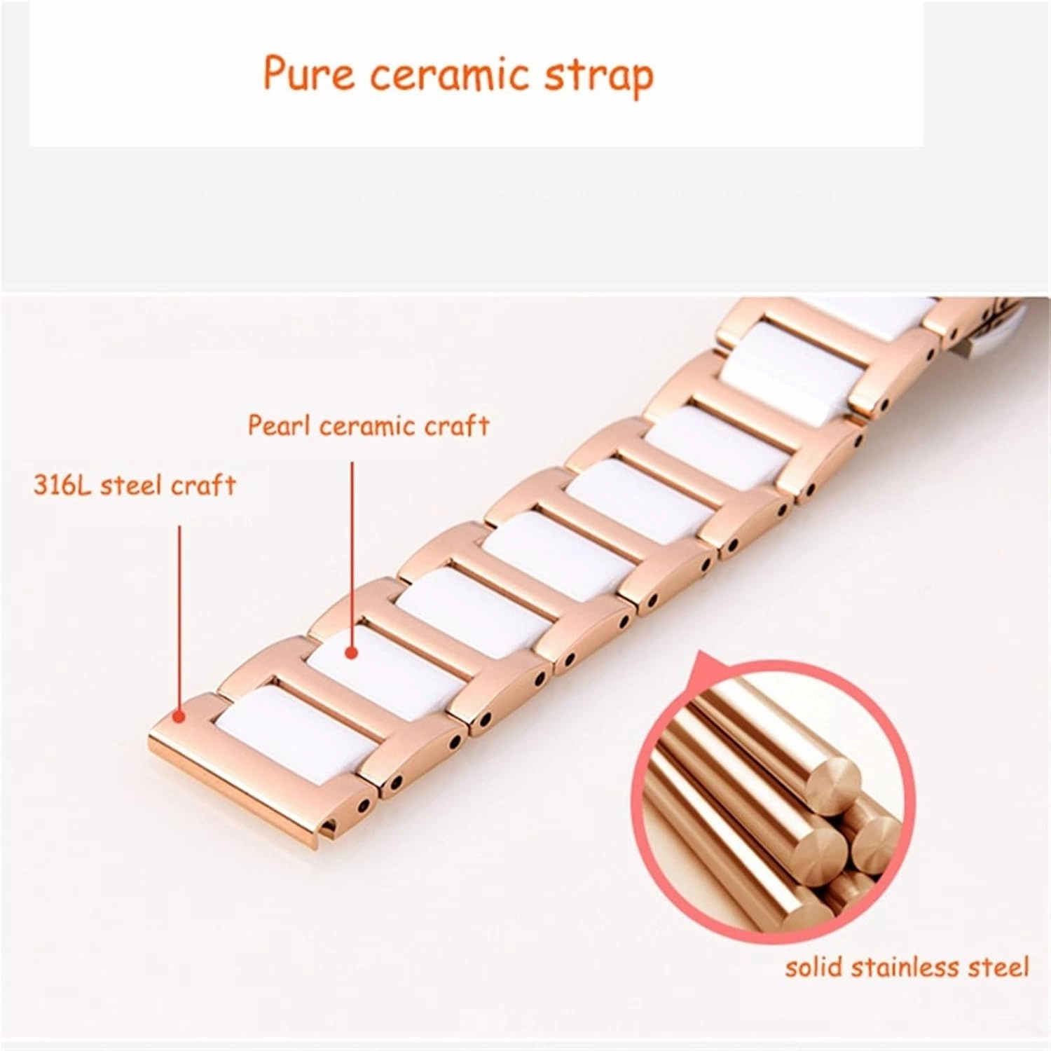 Stainless Steel Ceramic Watch Strap 14mm 16mm 18mm 20mm 22mm 24mm Watch Strap Women Men Universal Watch Strap With Tools