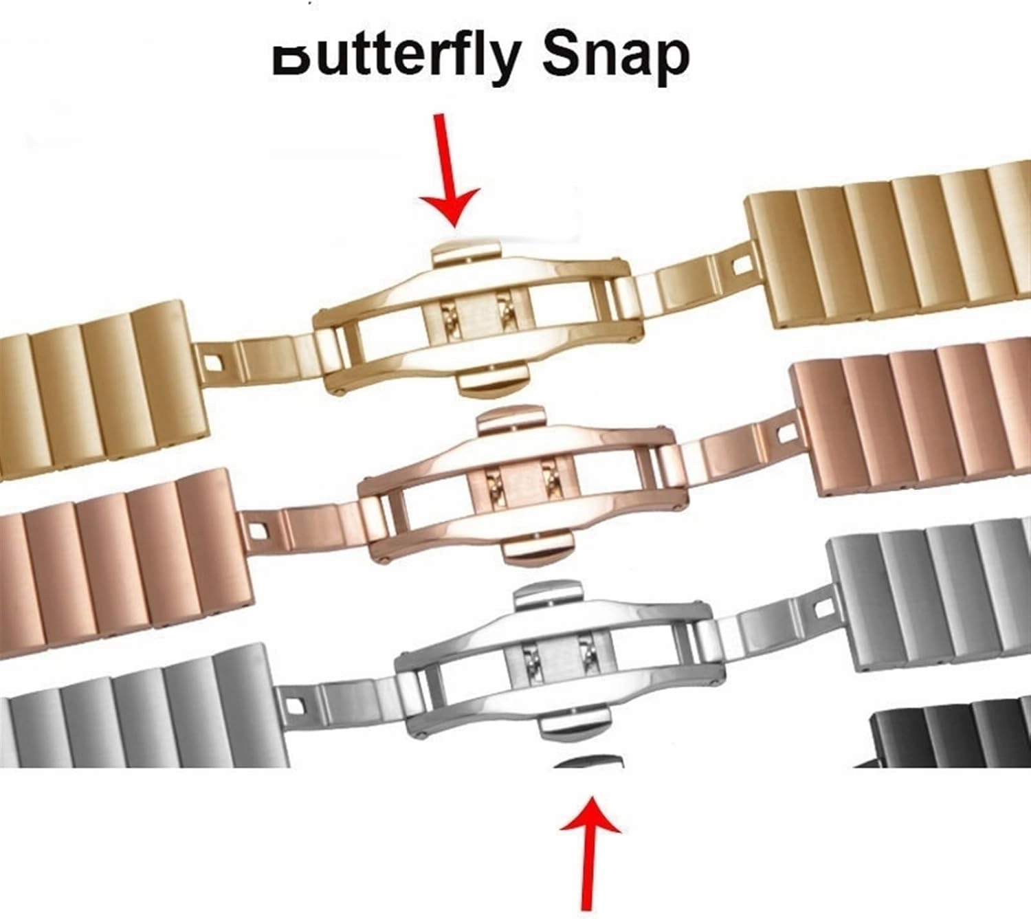 Stainless Steel Metal Watch Band 16mm - 22mm Unisex Wristband Watch Accessory Folding Buckle For Smart Watch