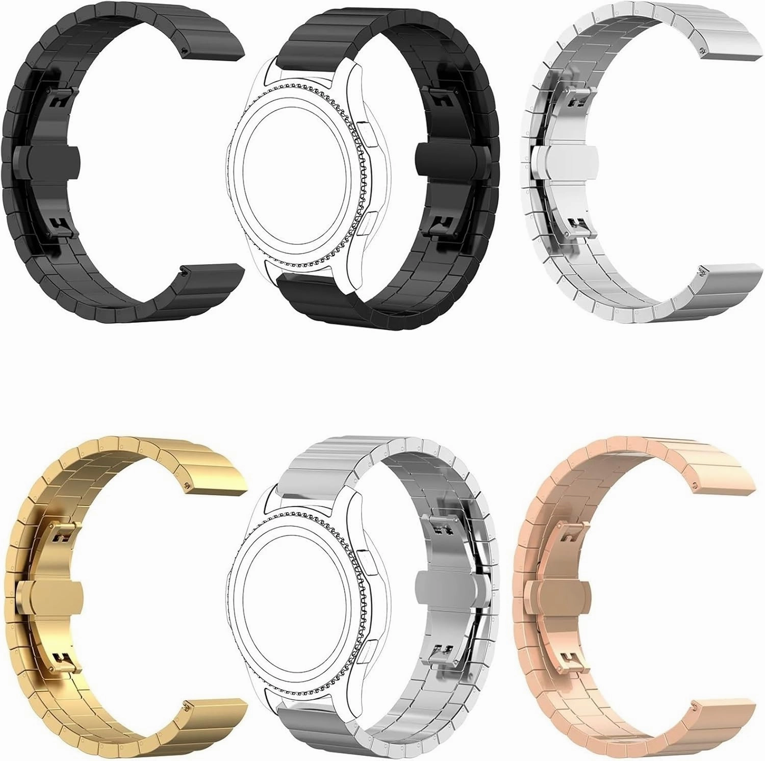Stainless Steel Metal Watch Band 16mm - 22mm Unisex Wristband Watch Accessory Folding Buckle For Smart Watch