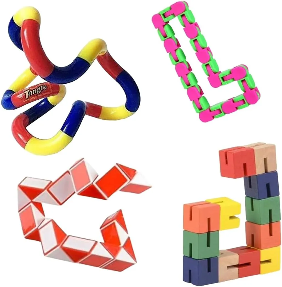 Star Magic Sensory Fidget Toys Set - 4 Pcs Stress Reducer Anxiety Relief Toys for Focus & Calm Great for Learning and Education Including Genuine Tangle® Jr.