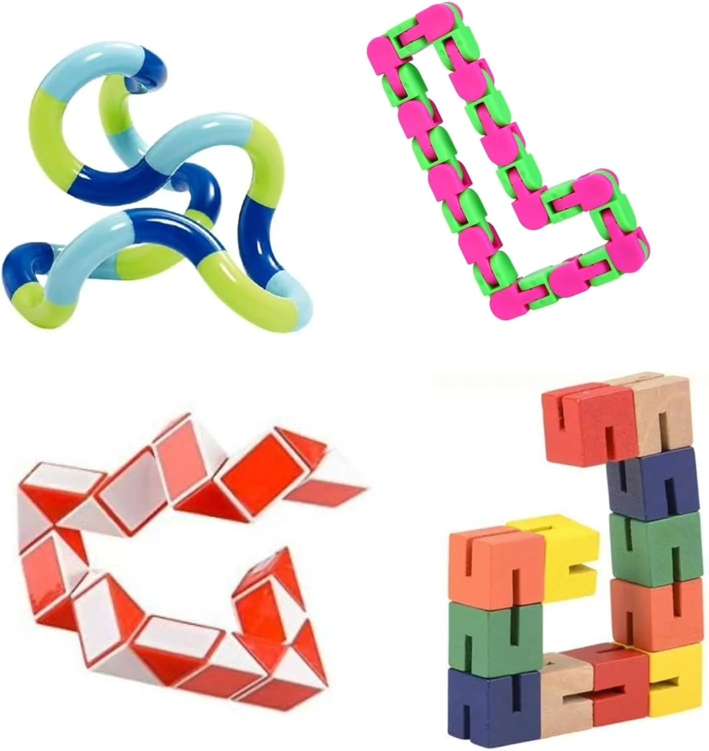 Star Magic Sensory Fidget Toys Set - 4 Pcs Stress Reducer Anxiety Relief Toys for Focus & Calm Great for Learning and Education Including Genuine Tangle® Jr.