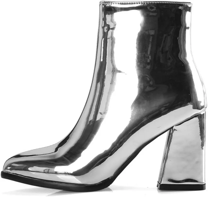Starella Women's Ankle Boots Metallic Chunky Heel Shiny Go-go Party Dress Bootie