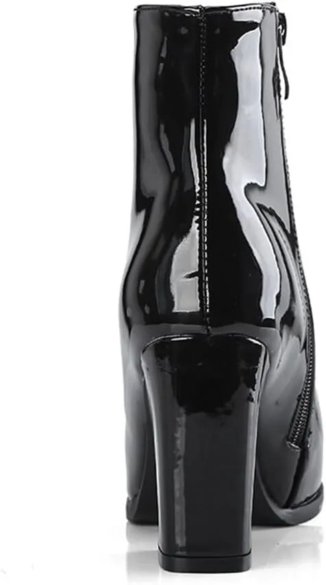 Starella Women's Ankle Boots Metallic Chunky Heel Shiny Go-go Party Dress Bootie