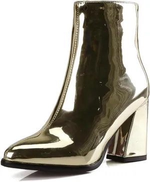 Starella Women's Ankle Boots Metallic Chunky Heel Shiny Go-go Party Dress Bootie