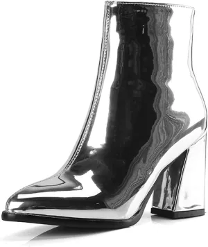 Starella Women's Ankle Boots Metallic Chunky Heel Shiny Go-go Party Dress Bootie