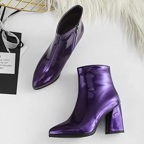 Starella Women's Ankle Boots Metallic Chunky Heel Shiny Go-go Party Dress Bootie