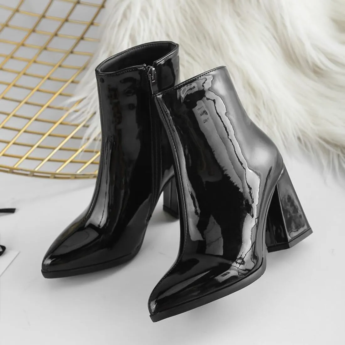 Starella Women's Ankle Boots Metallic Chunky Heel Shiny Go-go Party Dress Bootie