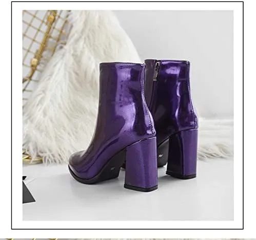 Starella Women's Ankle Boots Metallic Chunky Heel Shiny Go-go Party Dress Bootie