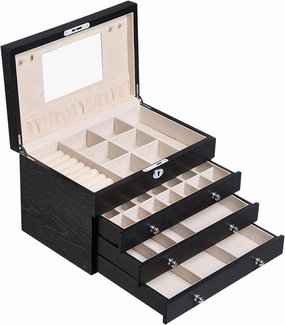 Storage Box Jewelry Organizer Women's Large Jewelry Box Mirrored Watch Organizer Necklace Ring Earring Storage Lockable Gift Case Wooden Jewelry Box Jewelry Box