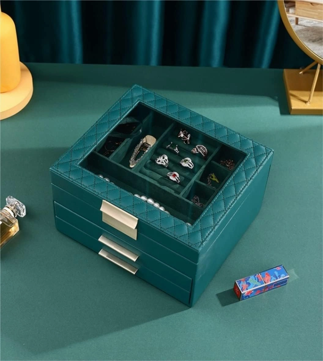 Storage Box Watch Large Jewelry Organizer with Mirror for Women – PU Leather Case(2)