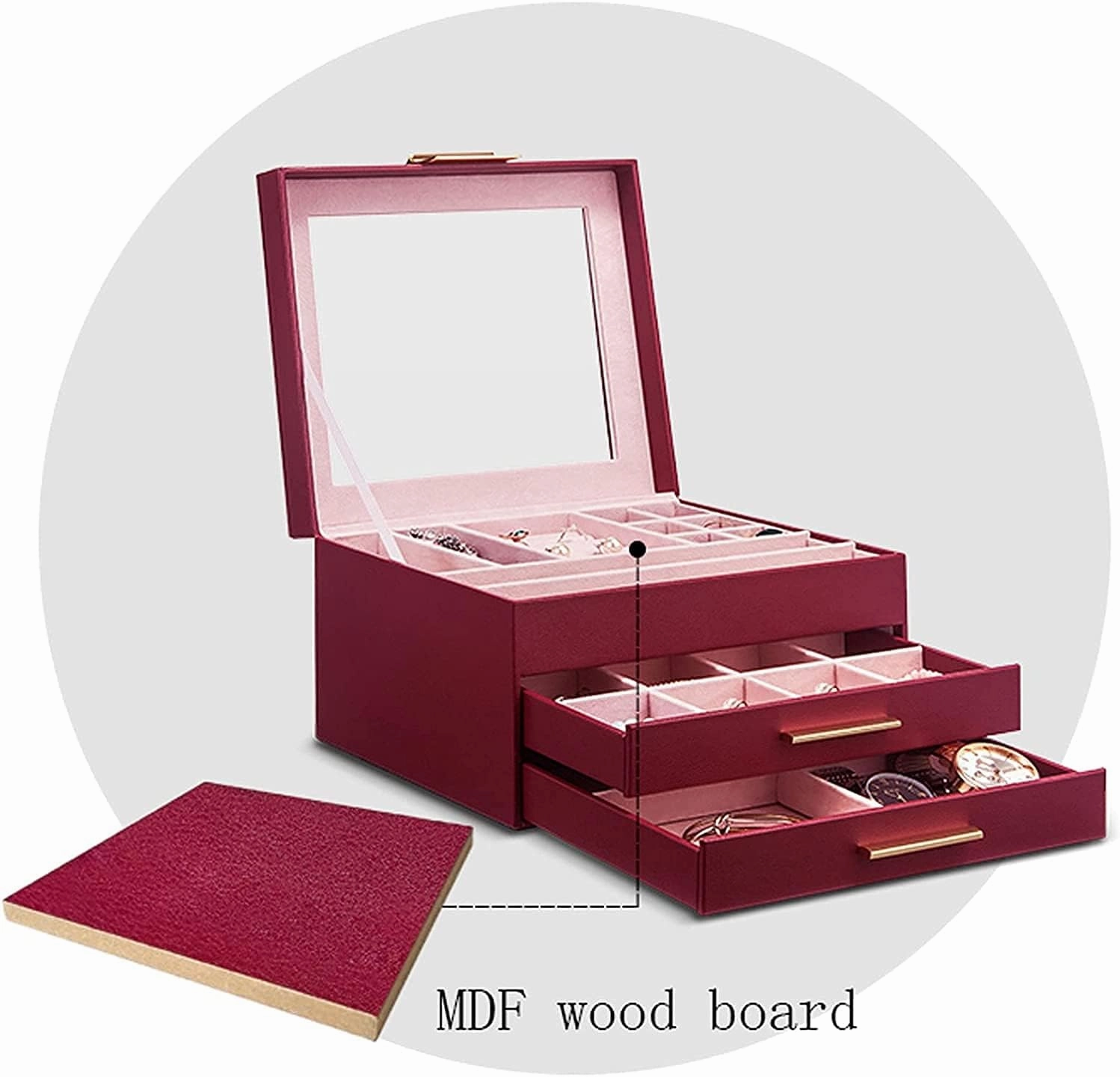 Storage Box Watch Large Jewelry Organizer with Mirror for Women – PU Leather Case(2)