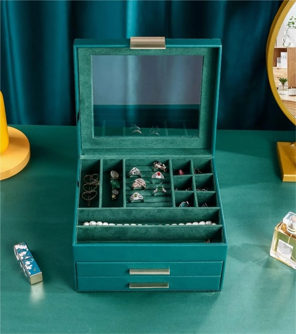 Storage Box Watch Large Jewelry Organizer with Mirror for Women – PU Leather Case(2)