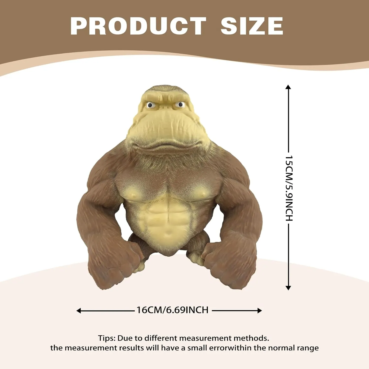 Stretchy Squishy Monkey Squeeze Toy Funny Gorilla Squishy Toy for Kids and Adults Stress Relief and Sensory Decompression Toy,Brown