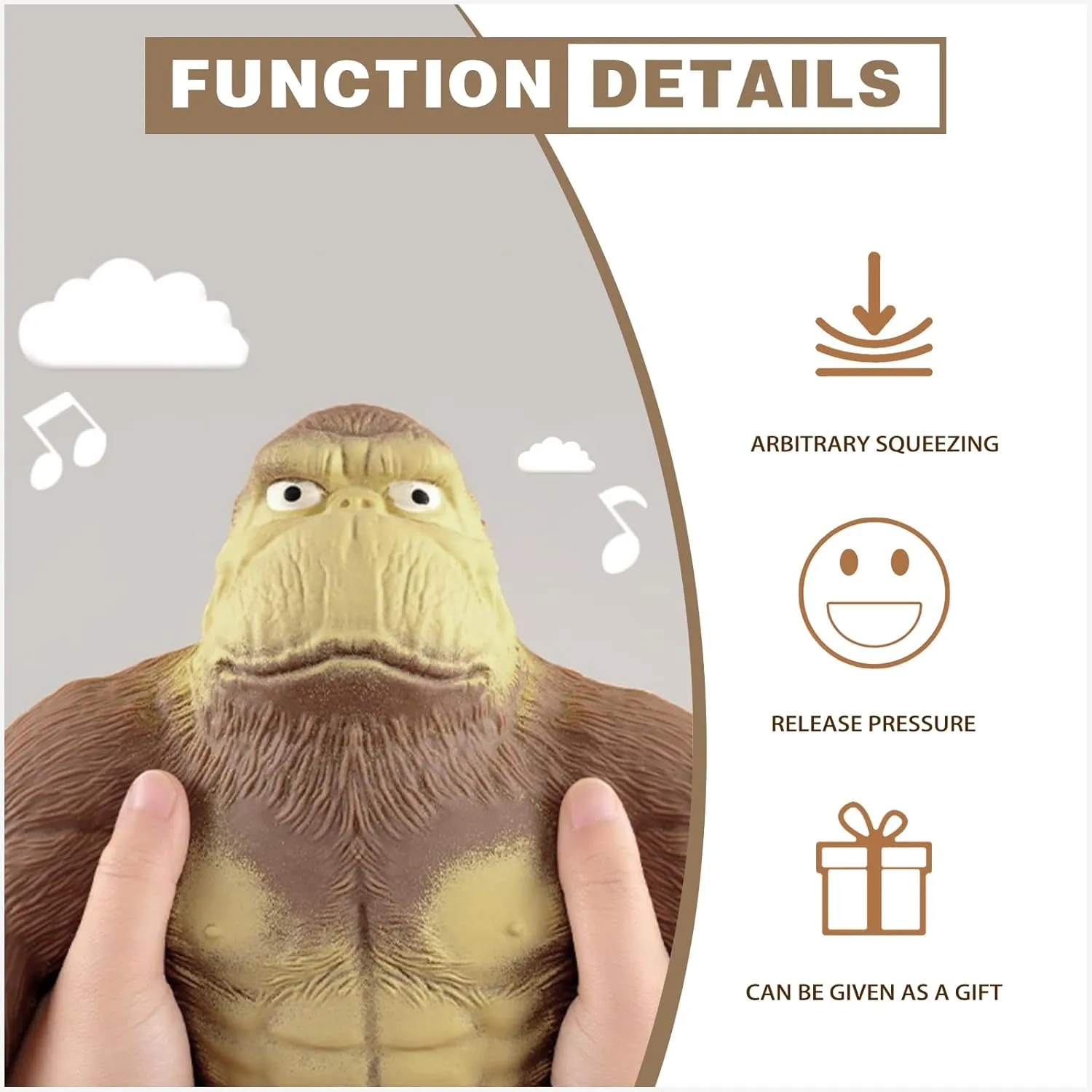 Stretchy Squishy Monkey Squeeze Toy Funny Gorilla Squishy Toy for Kids and Adults Stress Relief and Sensory Decompression Toy,Brown