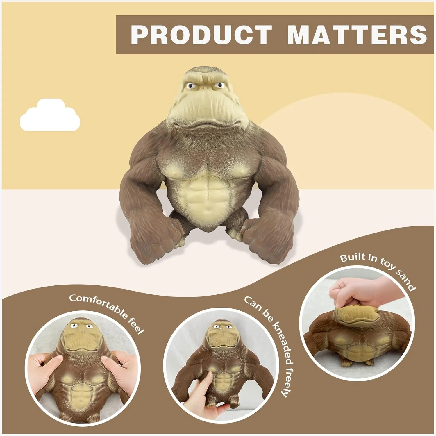 Stretchy Squishy Monkey Squeeze Toy Funny Gorilla Squishy Toy for Kids and Adults Stress Relief and Sensory Decompression Toy,Brown