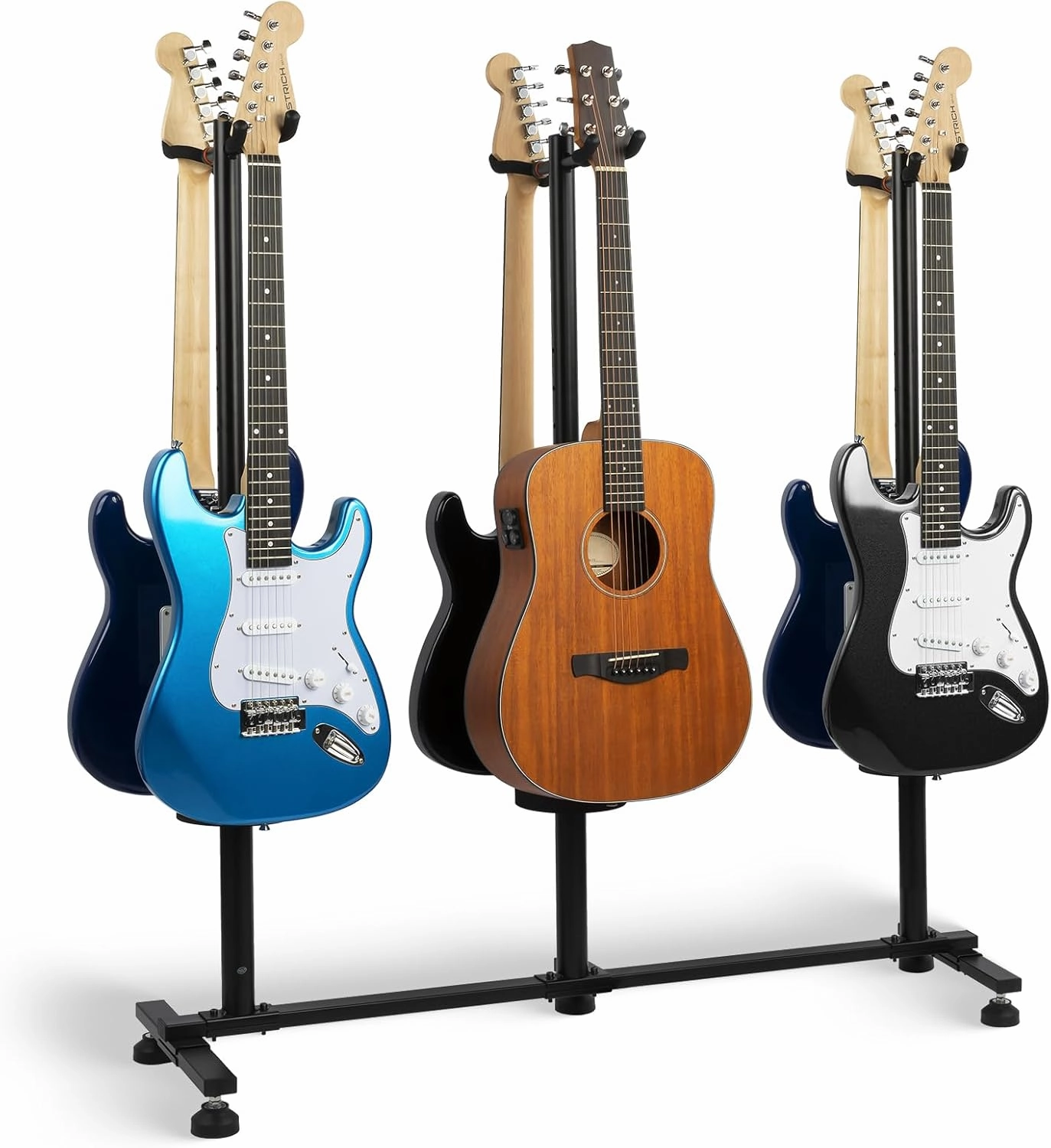 STRICH 6 Adjustable Guitar Stand Holder - Heavy Duty Floor Stand for Acoustic, Electric, Bass, Banjos - Folding Multi-Holder FH-S6 Black