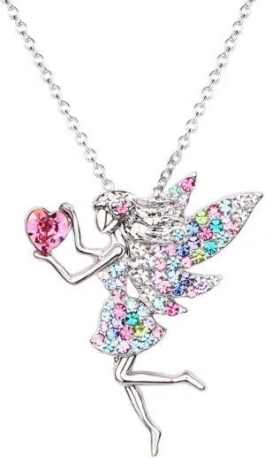 SUMFAN Fairy Necklace for Teen Girls,Birthstone Pendant Gift for Girls White Gold Plated Austrian Crystal Jewelry Gift
