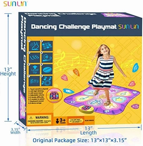 SUNLIN Dance Mat Toys for Girls Ages 3-10 | Dance Pad with LED Lights, Adjustable Volume, 9 Built-in Music, 7 Game Modes, 5 Challenge Levels | Christmas Birthday Gifts for 3 4 5 6 7 8  Years Old Girl