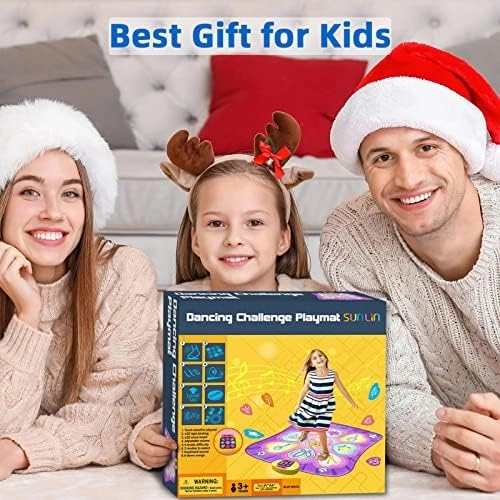 SUNLIN Dance Mat Toys for Girls Ages 3-10 | Dance Pad with LED Lights, Adjustable Volume, 9 Built-in Music, 7 Game Modes, 5 Challenge Levels | Christmas Birthday Gifts for 3 4 5 6 7 8  Years Old Girl