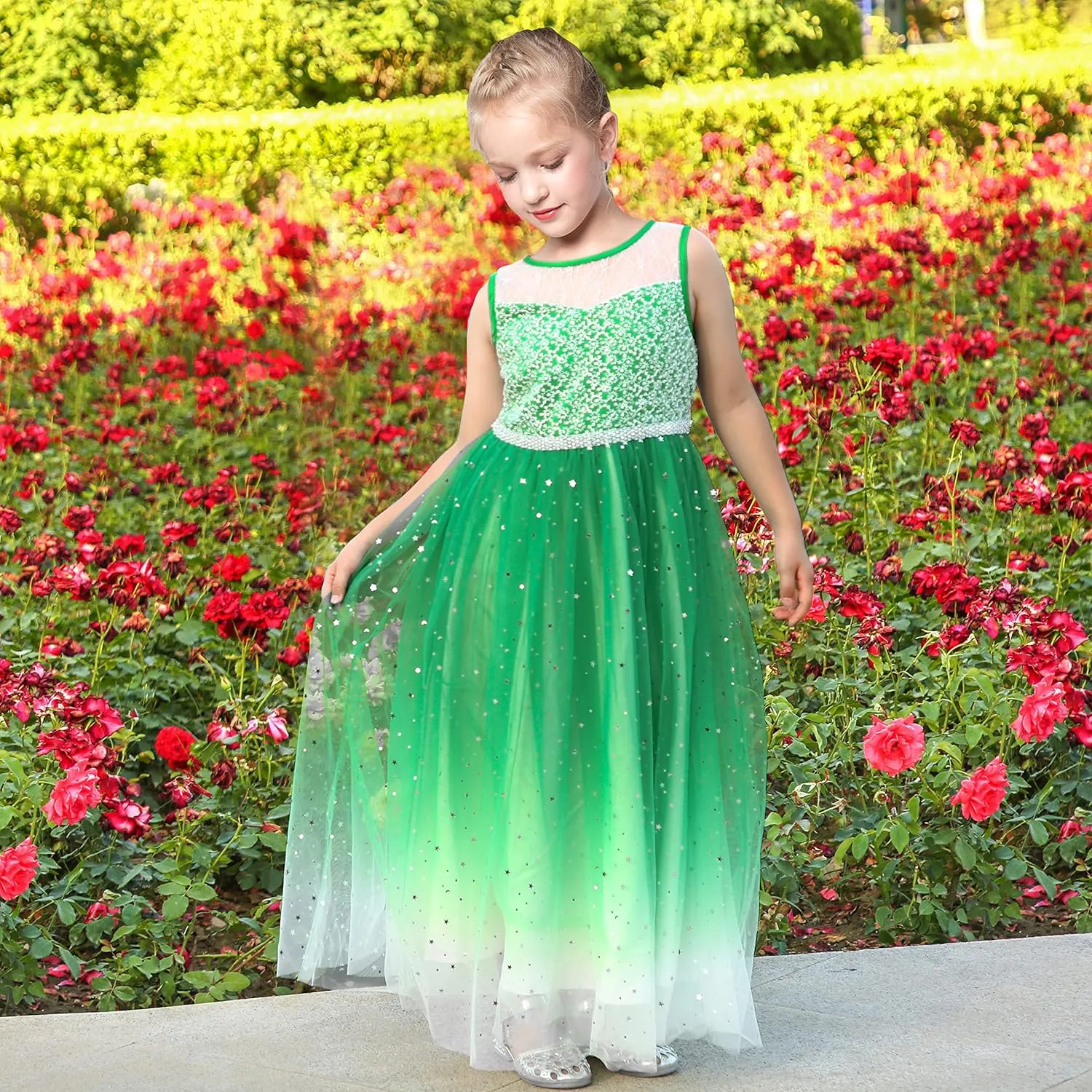 Sunny Fashion Girls Dress Flower Lace Top Burgundy Gradient Skirt Sleeveless