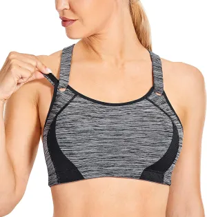 SYROKAN Women's Sports Bra High Impact Front Adjustable Support Lightly Padded Wireless Racerback Workout Running