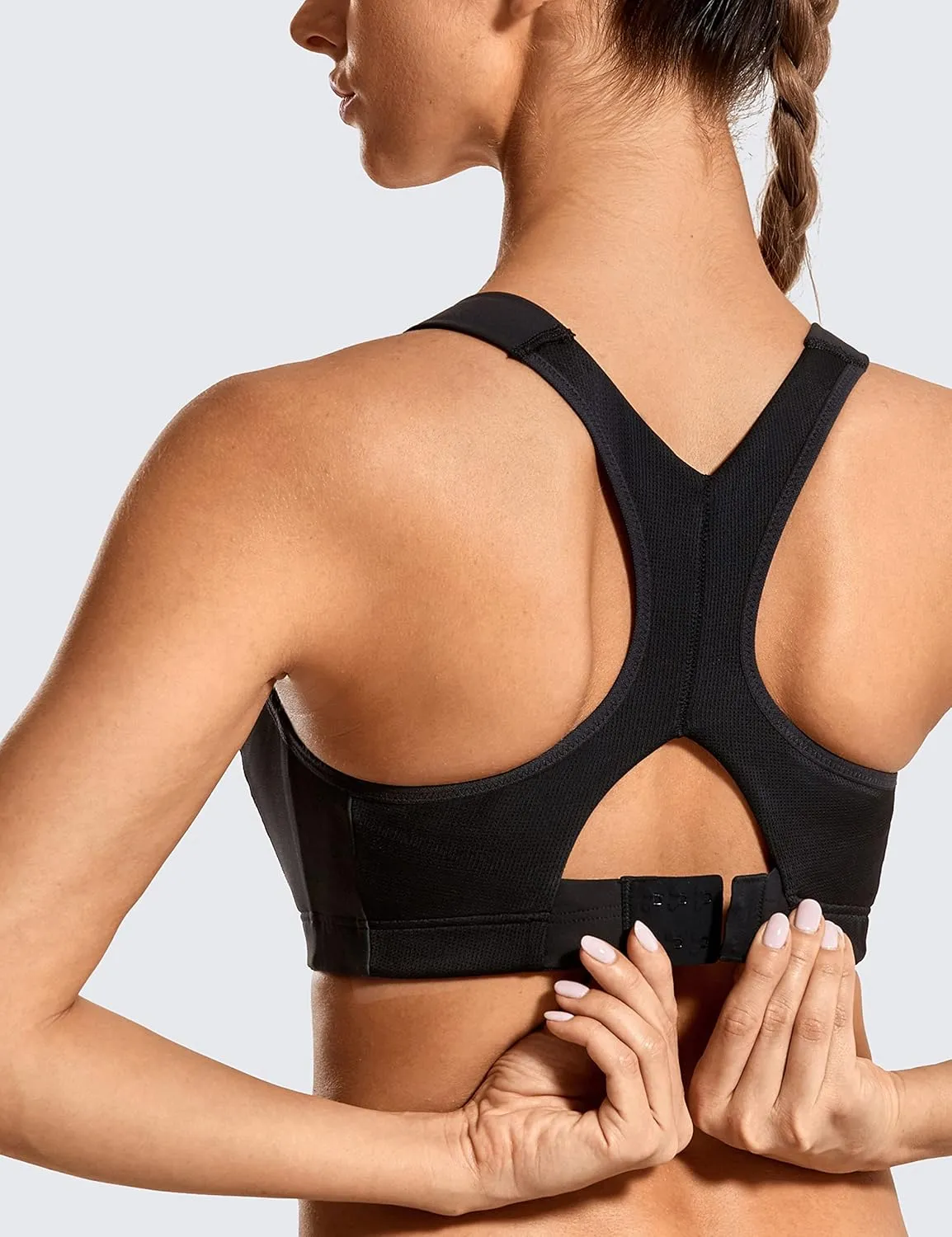 SYROKAN Women's Sports Bra High Impact Front Adjustable Support Lightly Padded Wireless Racerback Workout Running
